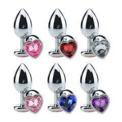 PLUG ANAL G COM PEDRA CRAVEJADA FORMATO CORAÇÃO  REF 2532