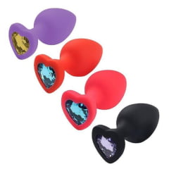 PLUG ANAL DE SILICONE COM PEDRA FORMATO DE CORAÇÃO TAMANHO M MEGA REF 9970